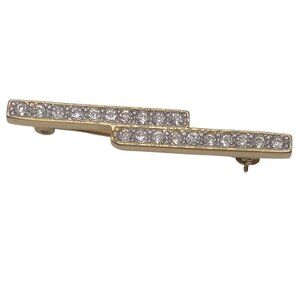 Monet Brooch Collar Lapel Pin Gold Tone Metal Clear Rhinestone 1.5" Long Vintage